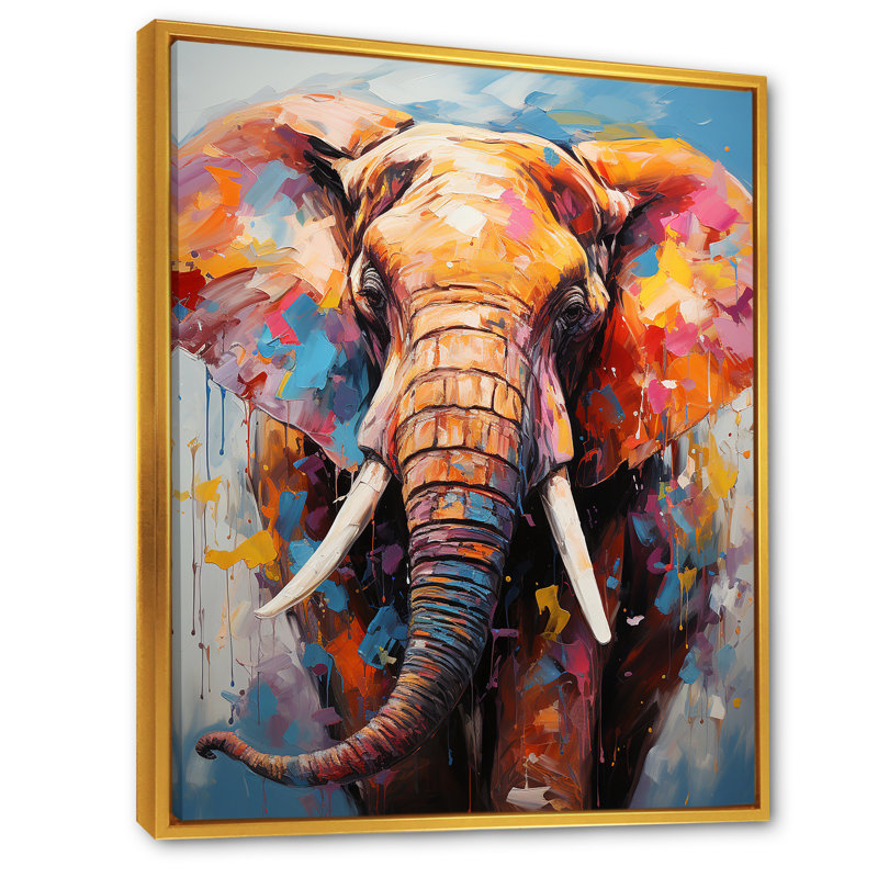 Tales of the Colorful Elephant Pack sur toile, Cadre flottant doré, H 32 po x l 16 po x P 1 po