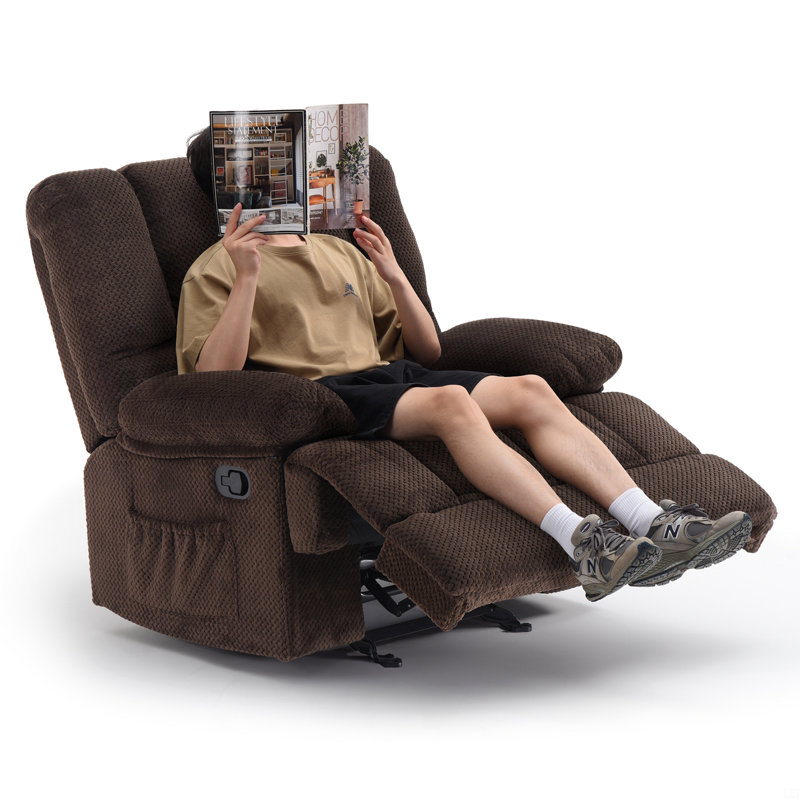 Oversized Rocking Rocker Recliner Chair, Brown Fabric