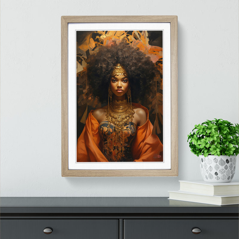 African Woman Baroque - Single Picture Frame Print on Wood, 34cm H x 25cm W x 2cm D, Oak Framed