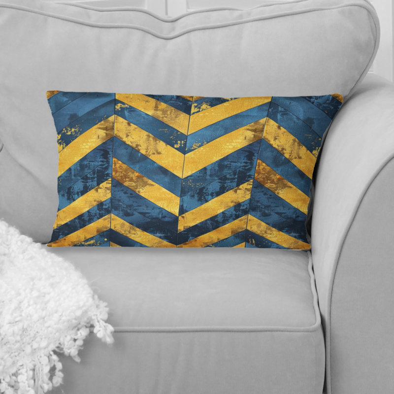 Imprimé à chevrons bleu et doré II - coussin lombaire moderne