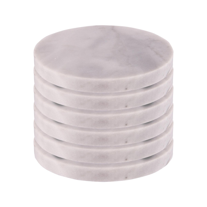 Marble Round 6 Piece Coaster Set, White