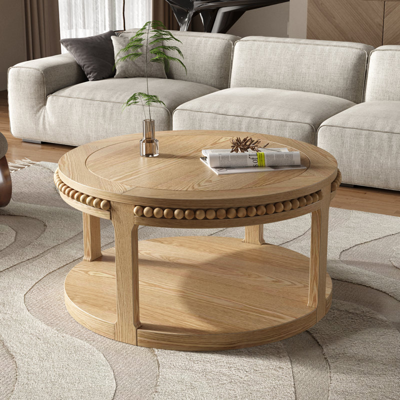 Charette ronde avec tablette de rangement inférieure, Naturel
