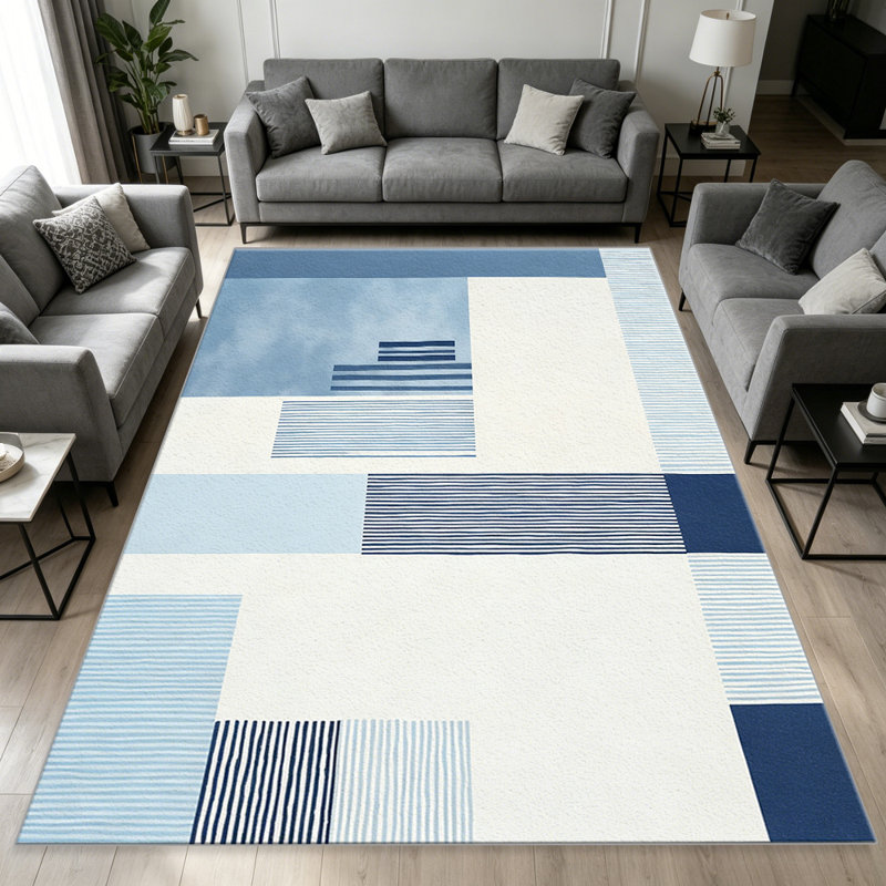 Blocks Blue   area rugs for Living Room, Soft and Comfortable, Suitable for all seasons, easy to maintain, machine washable Indoor floor mat, Under Table Farmhouse suitable for Bedroom, Dining Room, Study,  Balcony, Home Decor Patio