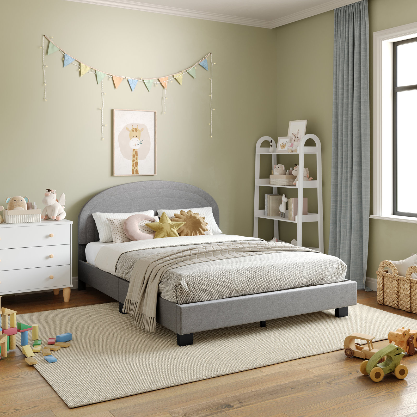 Aurey Upholstered Platform Bed, Gray, Full