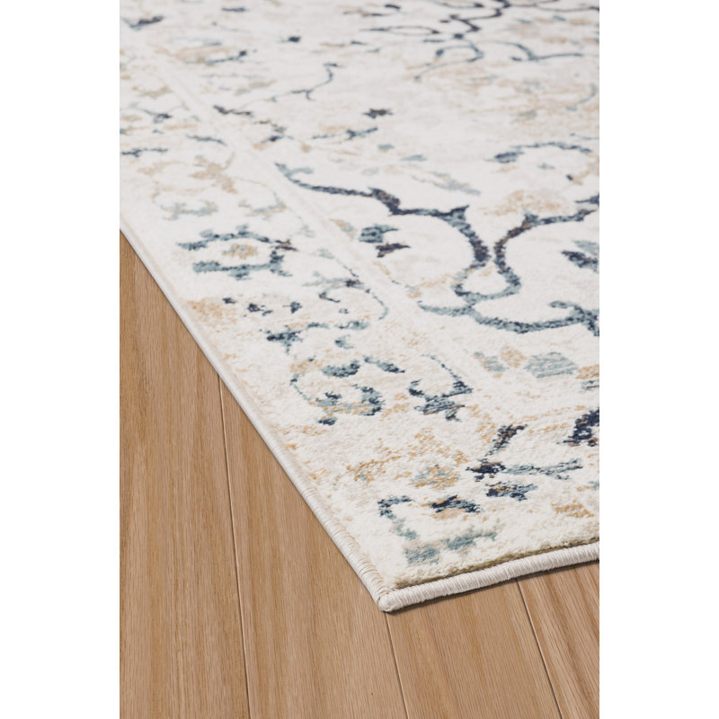 Tapis ivoire à bordure Randolph, Tapis de couloir de 1 pi 1 po x 7 pi 2 po