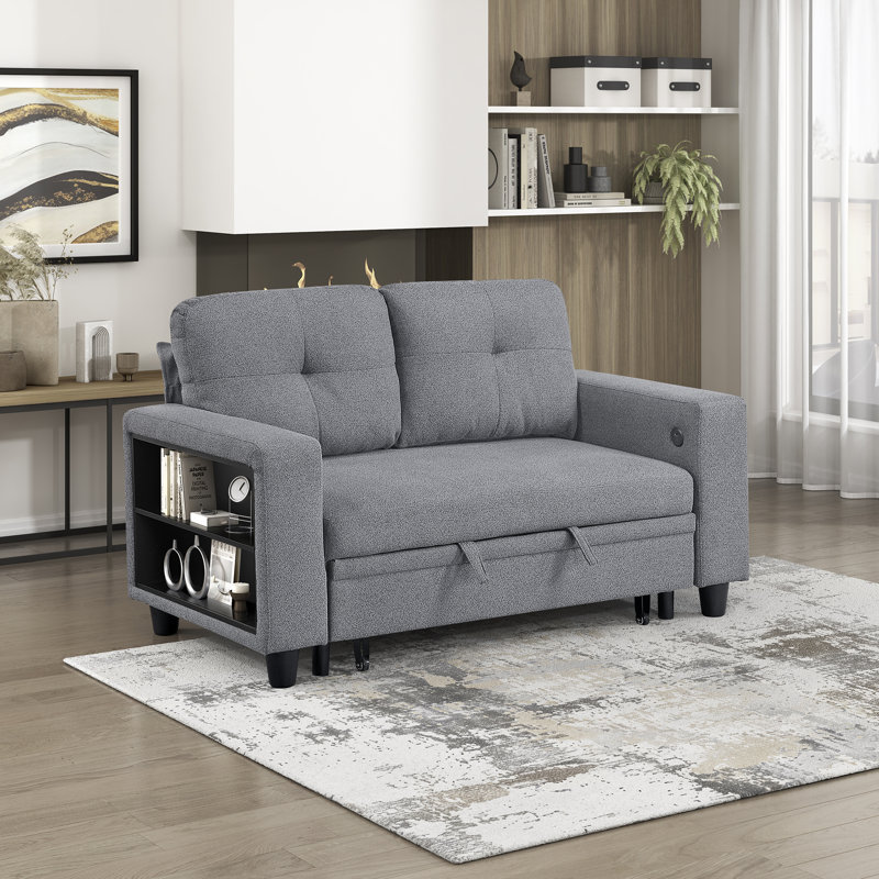 Oclair 56.5" Modern & Contemporary Boucle Loveseat with Convertible Pull-Out Sleeper Bed, Integrated USB Multi Charging Ports