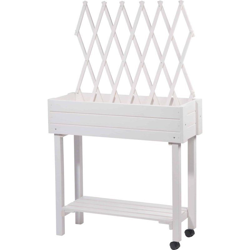 Elevated Planter with Trellis, White