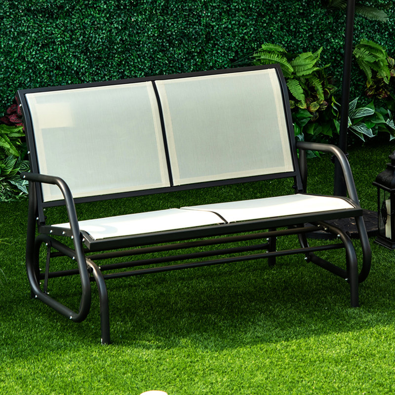 2 Outdoor Glider Chair , Patio Double Swing Rocking Bench. Beige Sling Fabric Comfort. Water-, Quick-drying, -. Heavy-duty Powder Coated Steel Frame, 440 Lbs Support. Smooth Rocker. Versatile For