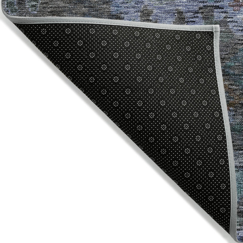 Tapis extérieur bleu sarcelle et gris anthracite lavable floral 5 pi x 8 pi