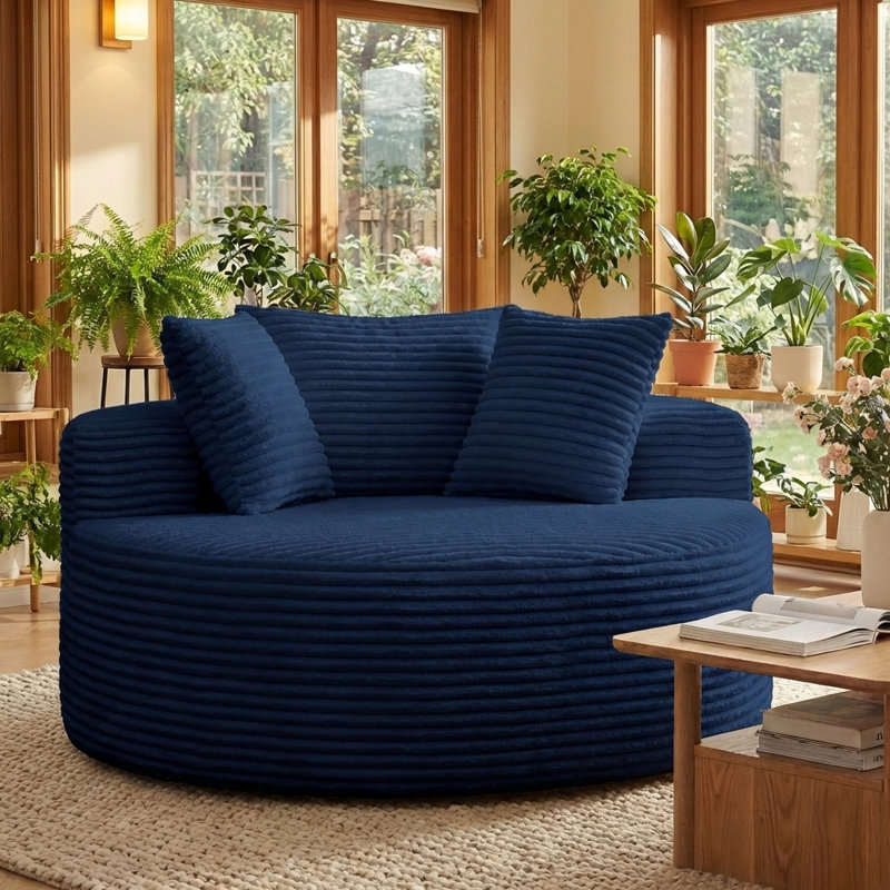 Canapé-lit rond de 55 po en mousse sans os pour petits espaces, avec coussins pour le salon, la chambre à coucher et les appartements