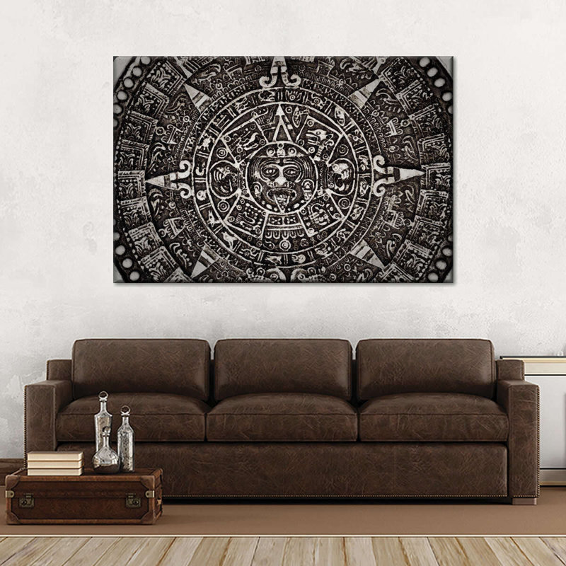 Calendrier noir maya, reproduction sur toile, H 24 po x l 36 po x P 1,25 po