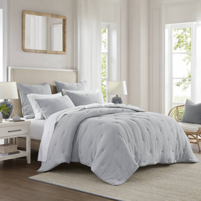 Breeze Blue 100% Cotton Gauze Embroidered 3-Piece Full/Queen Quilt Set