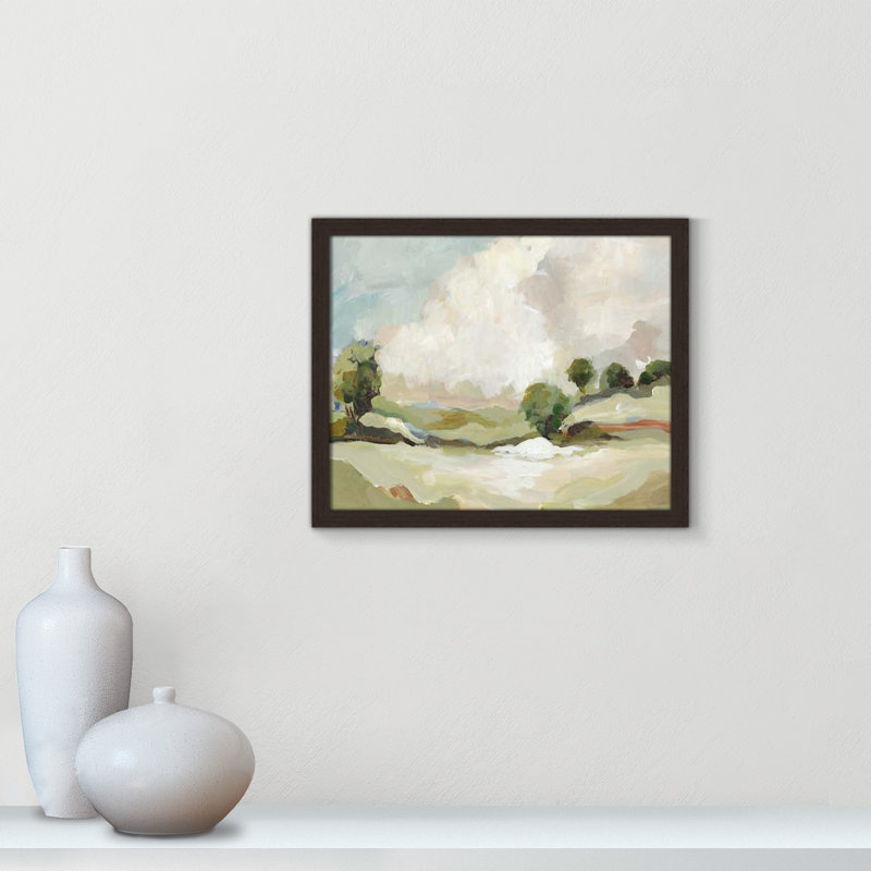 «Pastoral Land» par Allison Pearce - Art encadré à fond blanc, H 16 po x l 19 po x P 1,25 po, Cadre en noyer à grain ouvert