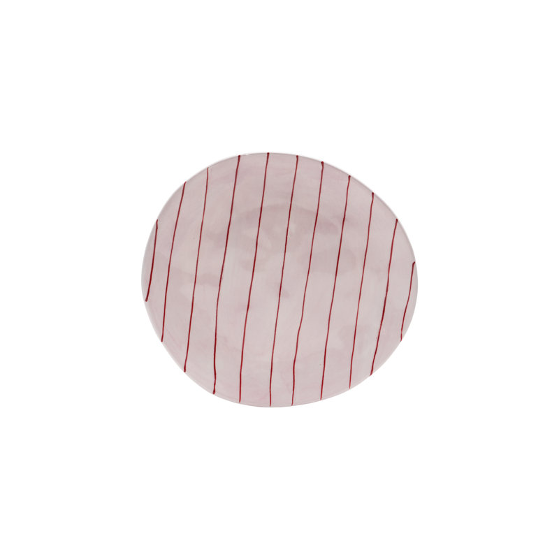 Hand-Painted Stoneware Plate in Red & Pink Stripes