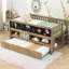 Lit mezzanine bas simple en bois avec tablettes de rangement, tableau noir et lit gigogne-1041156307