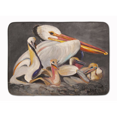 Tapis pour salle de bain en mousse à mémoire de forme pelicans blanc