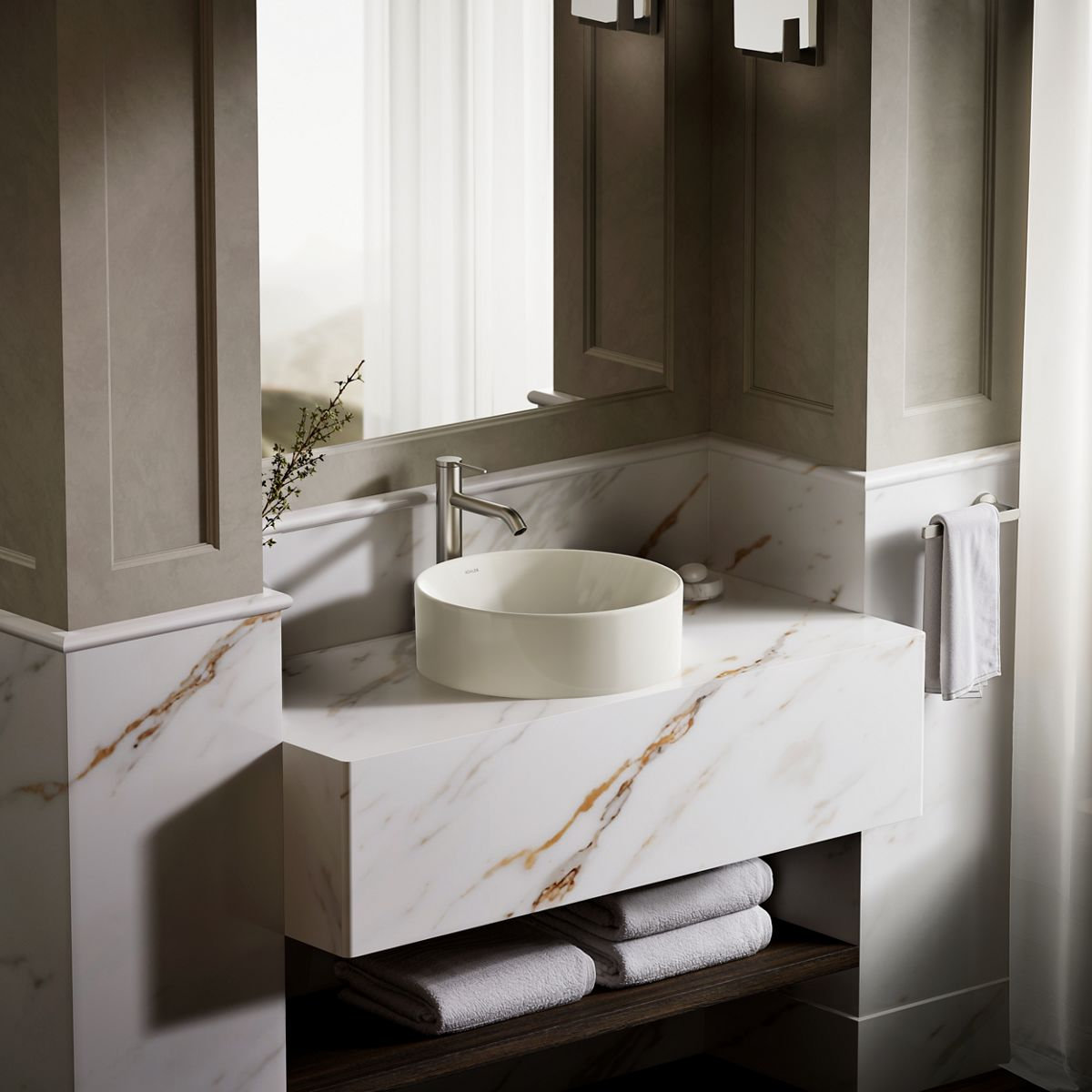 Vox Round Vessel Bathroom Sink, Biscuit