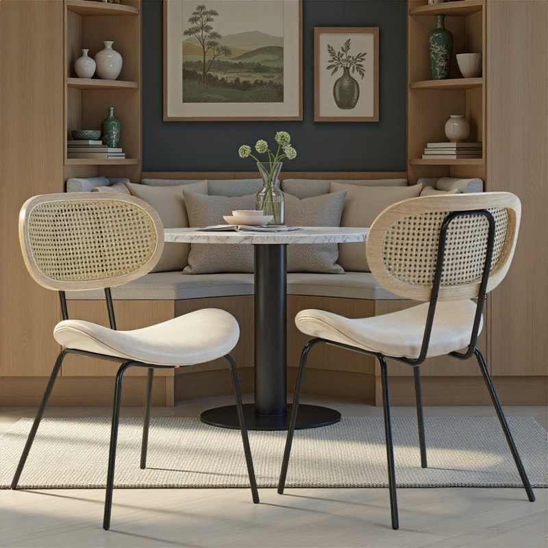 46cm H Polyurethane Upholstered Metal Round Back Parsons Chair in LATTE