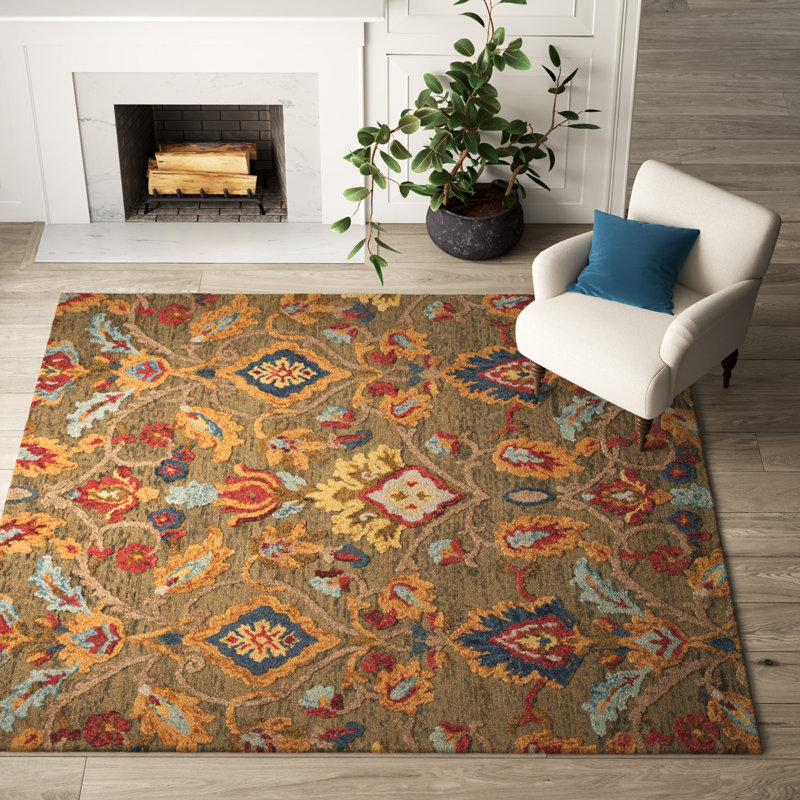 Tansy Wool Floral Indoor Rug, Square 8'