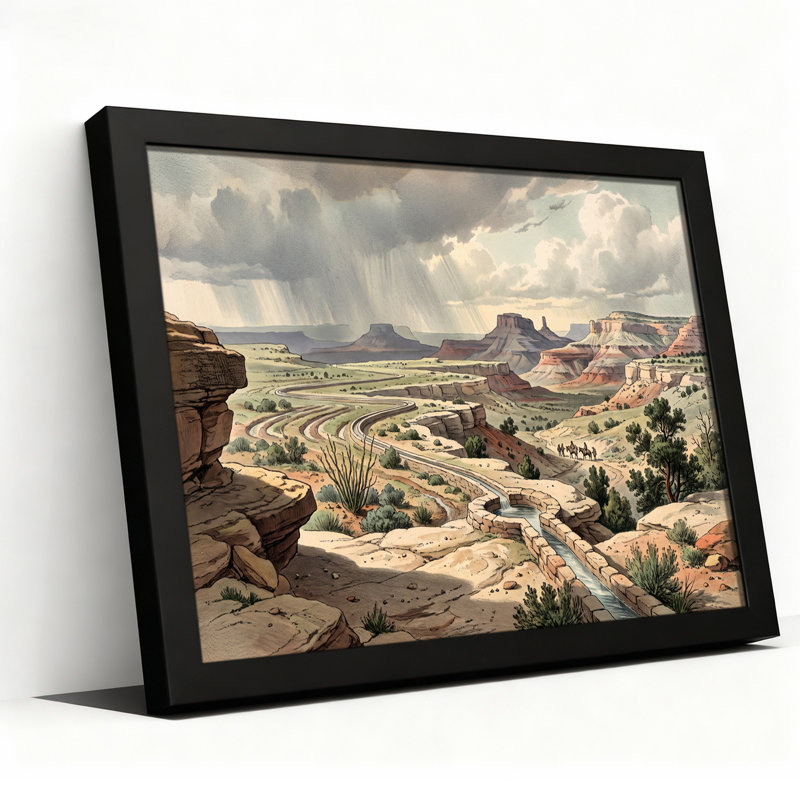 Tableau sur toile représentant un paysage vintage de canyon désertique avec des cavaliers, 20"H x 30"W