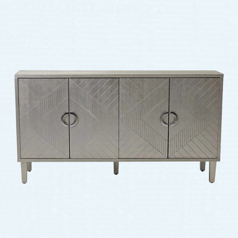 Élégante armoire de rangement à 4 portes avec panneau de fibres à densité moyenne et pieds en pin massif
