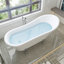Baignoire autoportante sur pieds en acrylique blanc Vanity Art York de 175 cm (69 po) avec bonde rétractable à gauche.