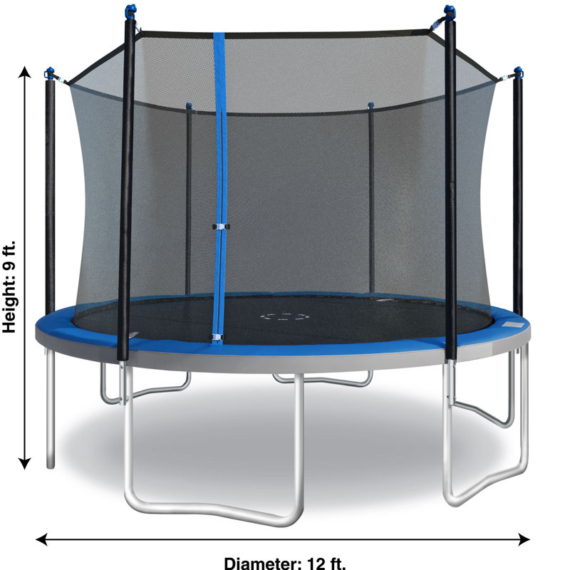 Sportspower TruJump 12' Round Trampoline with Safety Enclosure & with Lifetime Warranty on Jump Mat, Blue