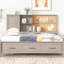 Lit de jour simple avec options de rangement fonctionnel, planche de liège, ports et 3 tiroirs, lit pratique gris antique, tiroirs-660131295