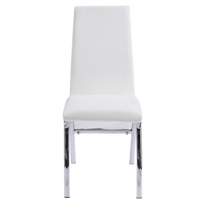 Contemporary Side Chair (2) - White, , Faux Leather, For Versatile Home Style Stylish White & Dining Chairs Metal Legs, Chic Ambiance