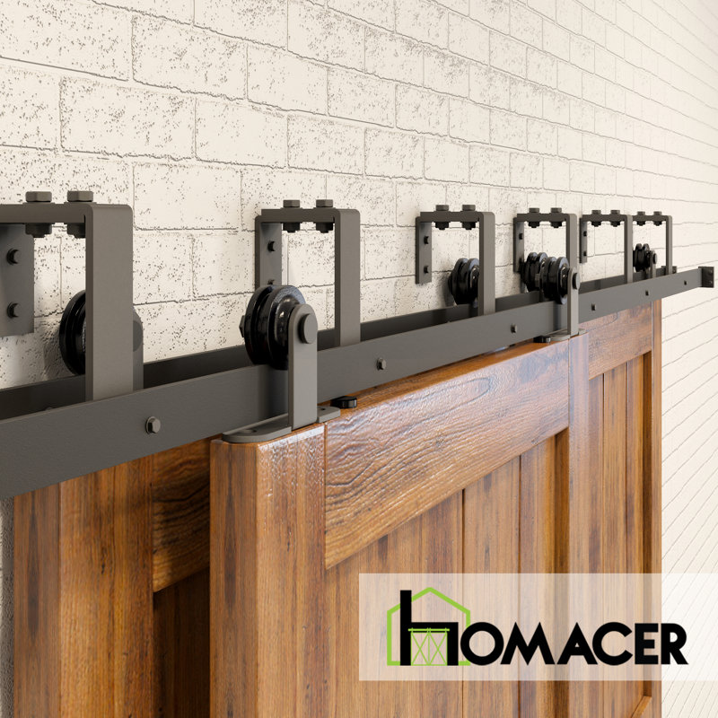 Black Top Mount T-Shape Design Double Track Bypass Three Door Barn Door Hardware Kit (Door Not Included), 48 in.