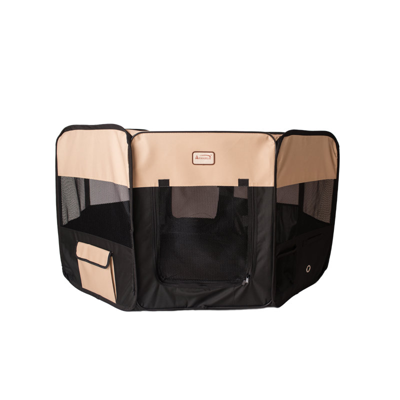 Extra-Large Black and Beige Portable Pet Playpen