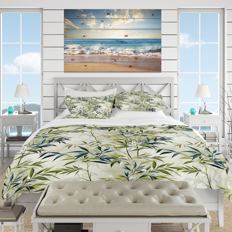 Tropical Zen Bamboo Pattern - Tropical Duvet Cover Set - Microfiber Polyester, Queen Duvet Cover + 2 Standard Shams