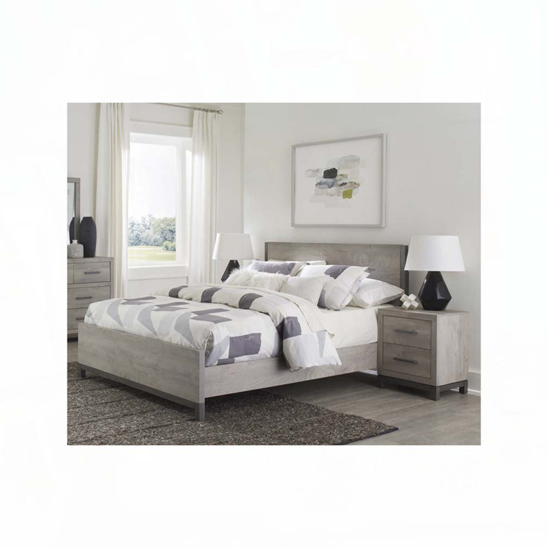 Base de lit en bois massif Claudette, Double, Gris clair
