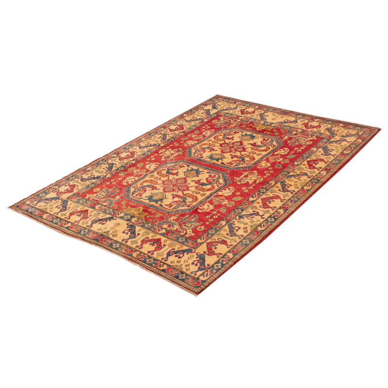 Tapis rouge en laine noué à la main de conception unique 6 pi 2 po x 8 pi 9 po New Age Finest Ghazni
