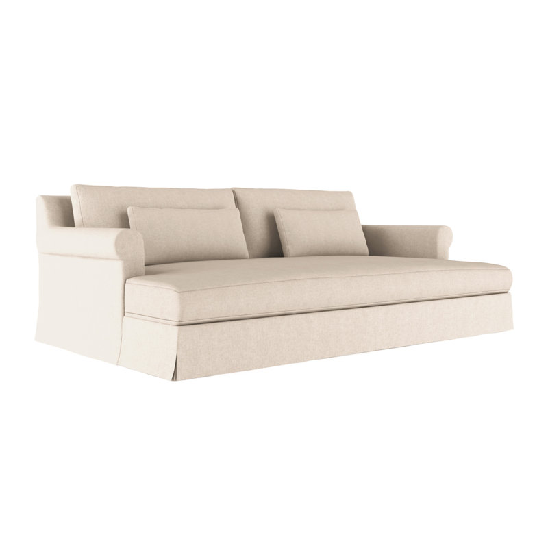 Ludlow Rolled-Arm Skirted Daybed, Weathered, Vintage Leather Alabaster