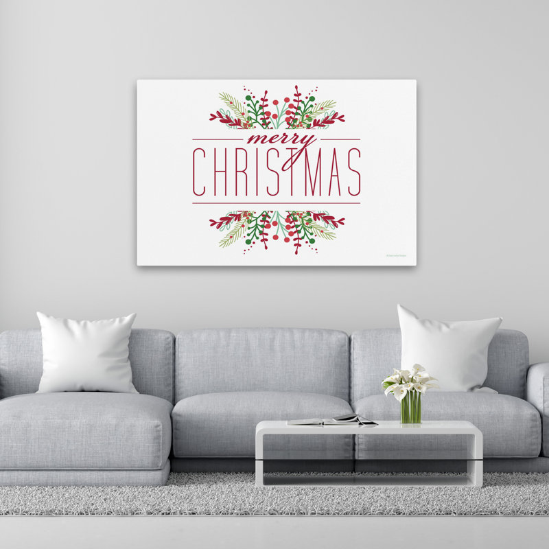 «Merry Christmas» - texte contemporain «Merry Christmas», verdure des Fêtes, rouge et vert, H 40 po x l 60 po