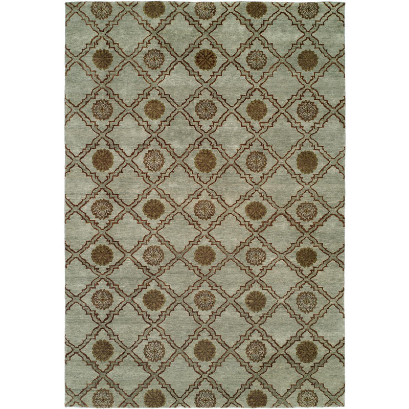 Wool Geometric Area Rug in Light Blue, Rectangle 3' x 5'