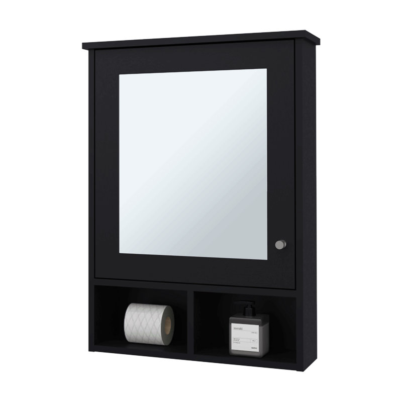 Pharmacie avec porte et miroir inclus, Noir mat