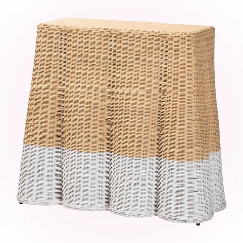 Elita Rectangular Rattan Console Table with Scallops