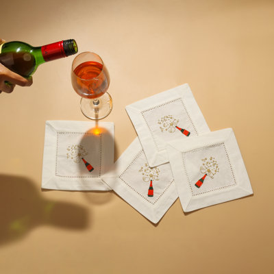 Serviettes de cocktail brodées Sip & Sparkle