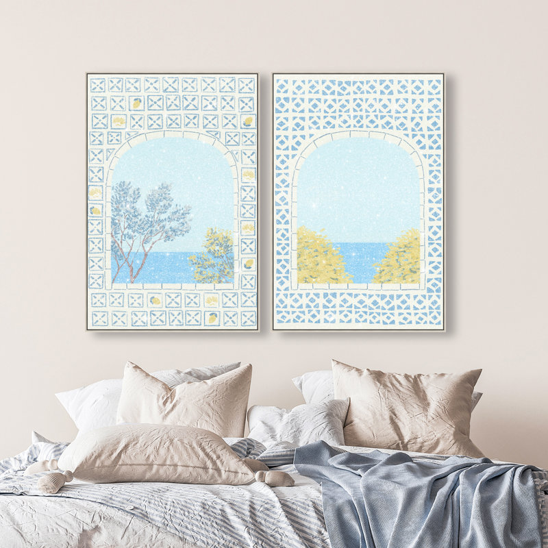 Mediterranean Window Set Set by Oliver Gal, 110"H x 74"W, Silver Floater Frame