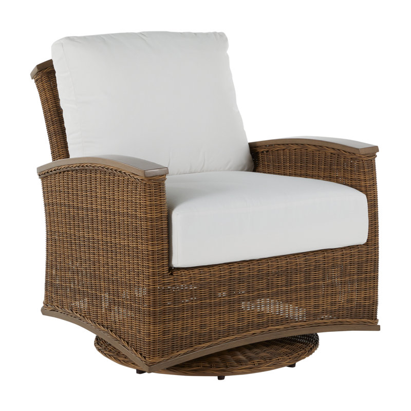 Fauteuil oscillant d'extérieur avec coussins Astoria, Raphia / chêne, Pas de passepoil + bourre de rêve, Lin colombe