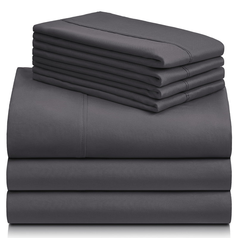 Luxclub 4 PC Gray King Silky Soft Cooling Extra Deep Pocket Performance Sheet Set, King Sheet Set with 4 Pillowcases, Gray