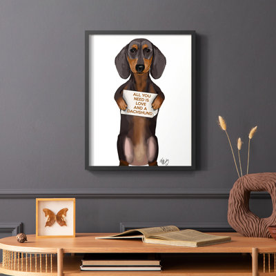 «Love and Dachshund», reproduction encadrée - bois massif