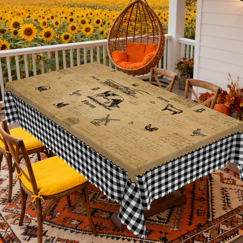 Nappe lavable en polyester de style campagnard avec motif vache et guingan, L 70,8 po x l 55,12 po