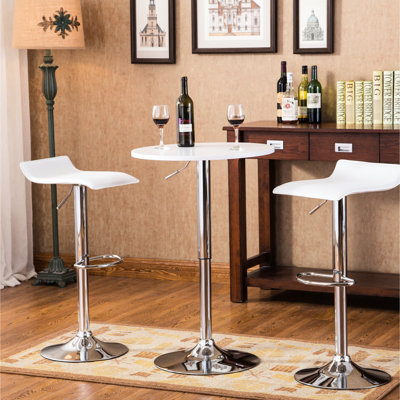 Contemporary White Adjustable Height Table And 2 Stool Bar Stools