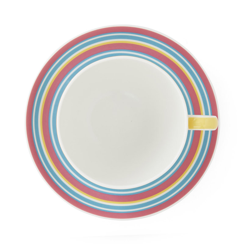 10 Oz Breakfast Cup & Saucer in Pink, Yellow