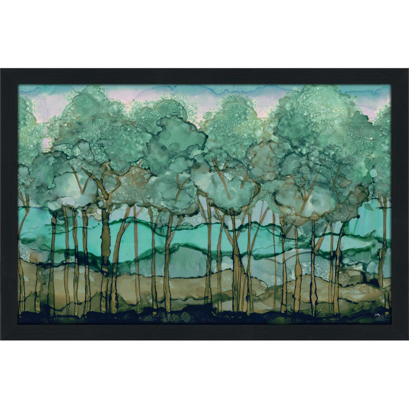« green tree oliveraies » par elizabeth medley, reproduction de peinture à l’aquarelle encadrée en acrylique, Cadre espresso