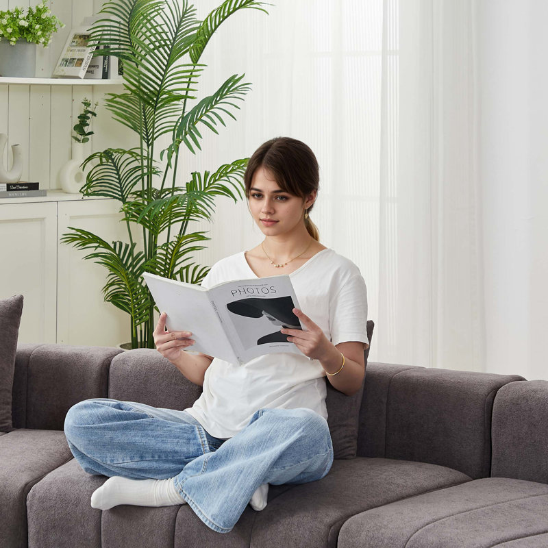 Chenille Curved Sectional Sofa With 2 Pillows,Curved Symmetrical Modular Semi Circular Sofa Sectional, Gray Chenille