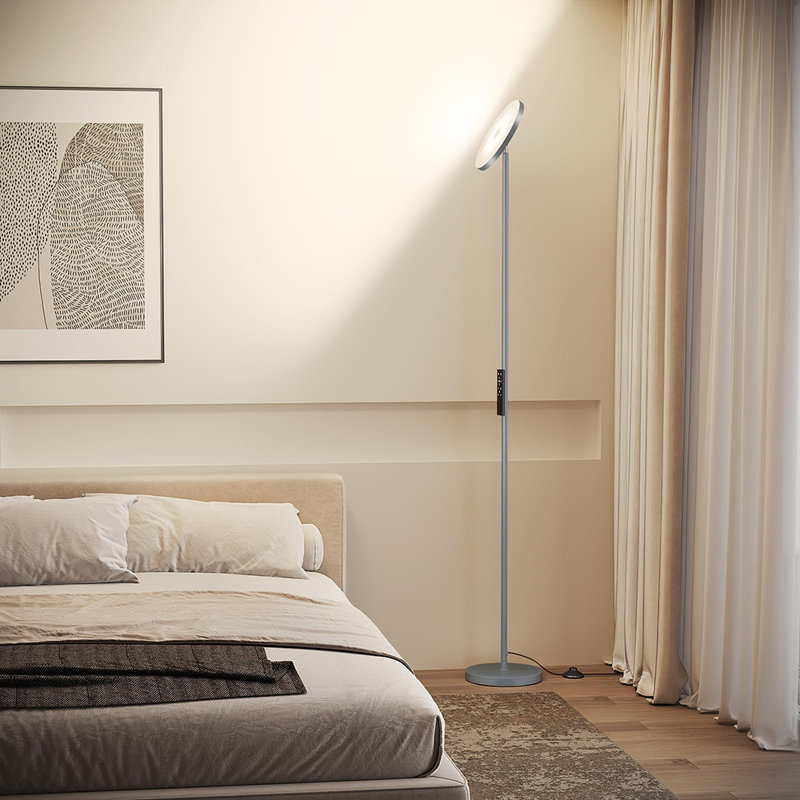 Lampe sur pied à DEL super brillante avec télécommande, Gris